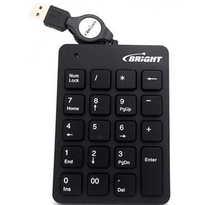 TECLADO USB NUMÉRICO BRIGHT PRETO CABO RETRÁTIL 0134